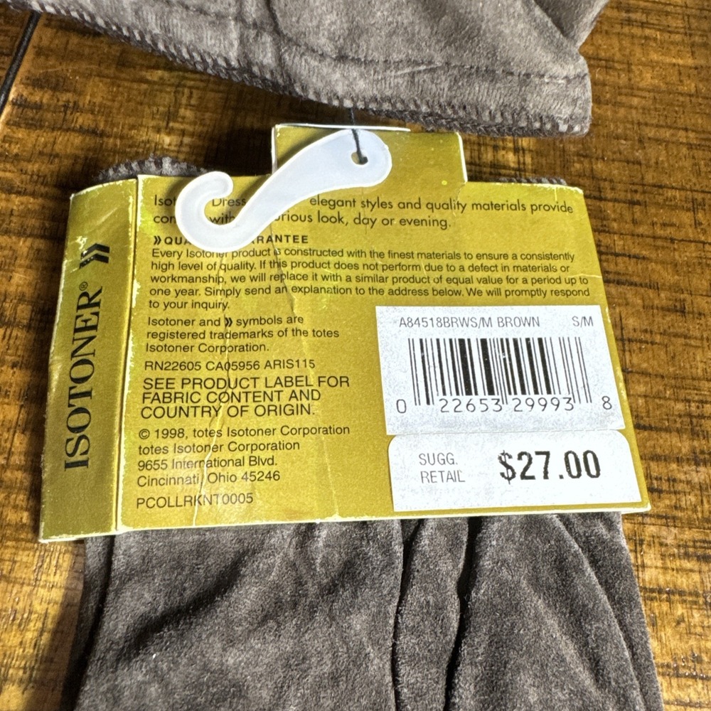 Vintage NOS Women's Isotoner Brown Suede Gloves Knit Lined 1998 Water Resistant - Picture 4 of 6